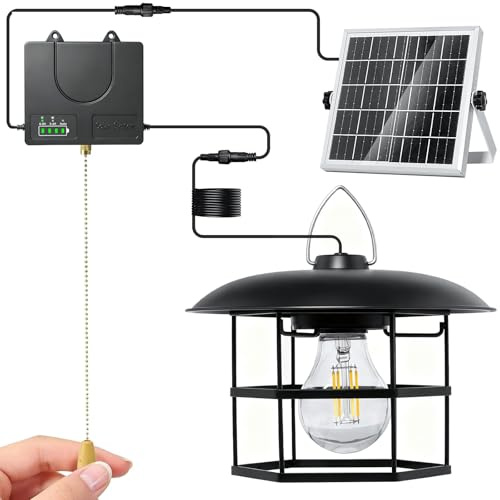 Indmird Solar Hängeleuchte Outdoor, Solar Pendelleuchte mit Zugschalte | 3000LM Solarlampen für Außen Hängend IP65 wasserdicht 3 Modi, 4400mAh Akku Solar Hängelampe für Schuppen Pavillon Balkon