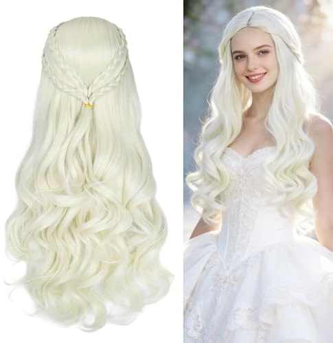 Damen Perücke Blond,Perücke Lang Gewellten Lockig,Gewellt Hitzebeständig perücke,Lange Gewellt Blonde perücke,Frauen Mittelscheitel Natürlich Hitzebeständig,für Cosplay Halloween Kostüm