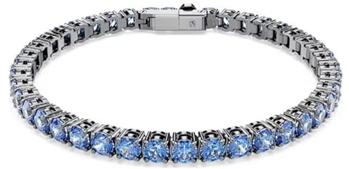 Swarovski Tennisarmband Matrix, Rundschliff, Blau, Ruthenium plattiert, S, Kristall, Kein Edelstein
