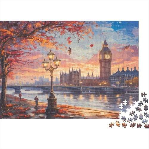London Skyline Puzzle 1000 Teile Neuheiten Als Nachhaltiges Puzzle Panorama-Puzzle London Abend Das Unerreichbar Schwierig Und Herausfordernd Ist Für Partypuzzle-Spiel 52x38cm/10