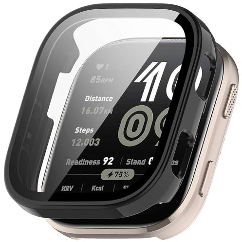 Techsuit für Amazfit Bip 6 Hülle und Displayschutz mit Gehärtetem Glas, HD Klarheit, Volle Abdeckung, Kratzschutz, Schlankes Design, Defense360 Pro, Schwarz