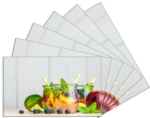 Wallario 6er Set Frühstücksbrettchen aus Glas, Glasunterlage, Glasbrettchen Erfrischender Eistee mit Pfirsichen und Blaubeeren, Größe 14 x 23 cm, Sicherheitsglas