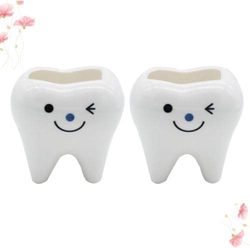 BUTIFULSIC Flower Pot for Displaying Live Plants and Organising Items 2pcs Creative Ceramic Tooth Shaped White Mini Planter for Succulent Plants and African Violets for Household and Home