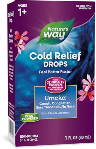 Nature's Way Umcka Cold Relief Drops, Homeopathic Cold Medicine, Shortens Duration & Reduces Severity of Cough, Congestion, Sore Throat & Hoarseness, Non-Drowsy, 1 Fl oz