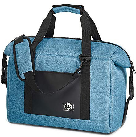 Große Be Cool Kühltasche Einkaufstasche in Jeans Optic mit breiten Tragegriffen und längenverstellbarem Schultergurt für Kosmetik, Medizin, Reisen, Picknick, Schule, Kindergarten, Ausflüge 37x19x25 cm, ca. 16 L Volumen