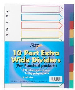 A4 Extra Wide Colour Coded 10 Part Strong Filing Subject Dividers Tabbed Index