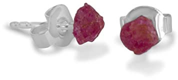 Rubin Ohrstecker aus rohem, natürlichen Rubin in 5-6 mm mit 925 Silber Fassung