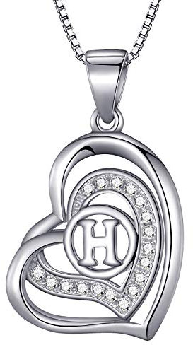 Morella Damen Halskette Herz Buchstabe H 925 Silber rhodiniert mit Zirkoniasteinen weiß 46 cm