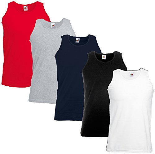 Herren-Achselshirts der Marke Fruit of the Loom, Tanktop, T-Shirt, in allen Größen und Farben erhältlich, 5 Stück Gr. S/ 89 cm- 94 cm, White Black Navy Red + Grey