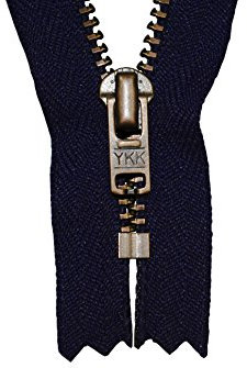 YKK Reißverschluss Marine/Dunkles blau 10 cm für Hosen Hosenreißverschluss 4 mm Metallzähne brüniert/Dunkles Messing