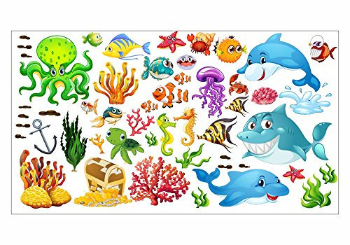 nikima - 059 Wandtattoo Unterwasserwelt Fische Delfin Hai Korallen Nemo - in 6 Größen - (1000 x 560 mm)