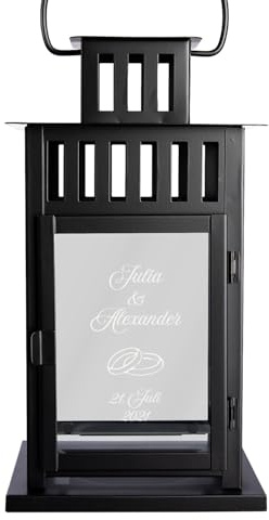 Laterne mit Gravur zur Hochzeit Geschenk | Hochzeitslaterne Schwarz 28 cm | Hochzeitsgeschenke für Brautpaar Personalisiert | Originelle Geschenkidee Hochzeitstag Goldene Hochzeit Silberhochzeit