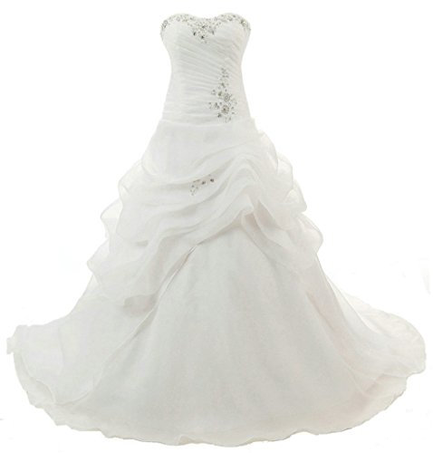 Vantexi Élégant Chérie Organza Robes de mariée Robe de Mariage Perlage Robe de Nuptiale Femmes Longue Ivoire Taille 42