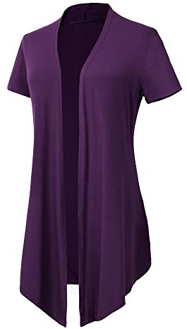 EXCHIC Donna Cardigan Aperto Tinta Unita Cardigan Leggero a Maniche Corte (XL, Viola Scuro)