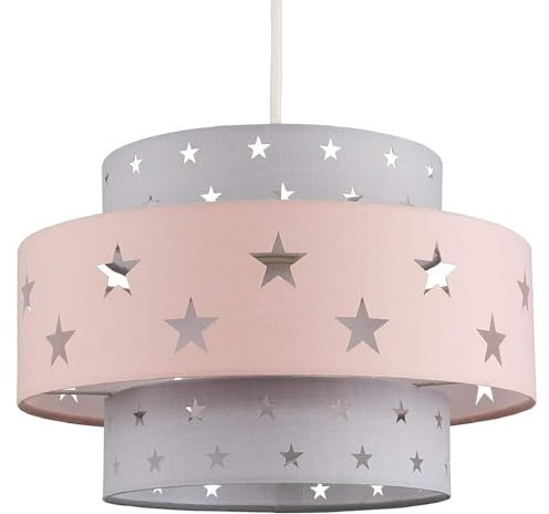 MiniSun | Modern Pink and Dark Grey Cut Out Star Design Ceiling Light Shade | Pendant Lights, Home Décor & Improvement Essential | 30cm Shade Width