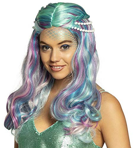 Perla Nixenperücke Meerjungfrau Perücke Blau Damenperücke Mermaid Nixe Sirene Kostümzubehör