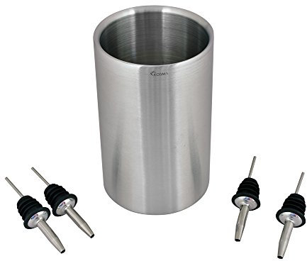 Kosma Wine Cooler Stainless Steel Double Wall Bottle Holder | Drink Cooler | Wine Chiller with “Free 4Pc Free Flow Wine Pourer - 12 x 20cm