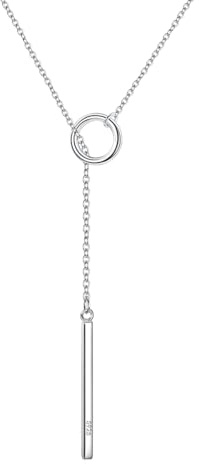 Ever Faith Long Lariat Necklace, 925 Sterling Silver Pendant, Circle Vertical Customized Bar Necklace, Adjustable Y Necklace