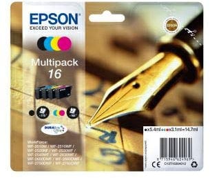 EPSON® Tintenpatrone, 16, C13T16264012, original, 4er sortiert, 5,4/3,1 ml (schwarzweiß/farbig), 175/165 Seiten (schwarzweiß/farbig) (4 Stück), Sie erhalten 1 Packung á 4 Stück