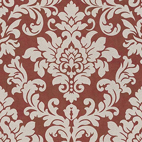 Barock-Tapete Ornament-Tapete Beige Crème Silber Rot Vliestapete Beige Crème Silber Rot | Online Tapeten entdecken