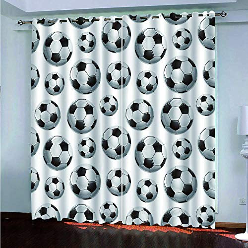 ERBWB Vorhang mit Ösen 2 Stücke Microfaser Gardinen Verdunkelungsvorhang Kinderzimmer Blickdichte Vorhänge für Schlafzimmer Energiespar & Wärmeisolierend Fußball 2 x 140 x 250 cm