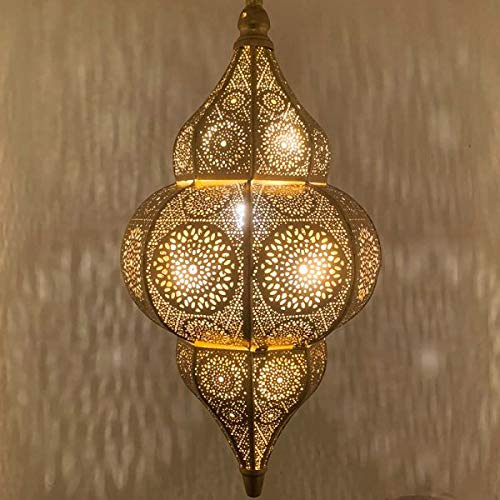 Saharashop Orientalische Indische Hängelampe Deckenlampe Jaya Gold, mit Aufhängekette Baldachin und E27 Lampenfassung, Schöne Dekoration für Wohnzimmer, Küche, Esszimmer, Büro oder Schlafzimmer
