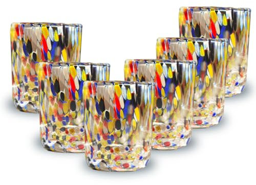 Gocce di Murano Set of 12 Rainbow-Shot Liqueur Glasses Hand-Crafted According to the Tradition of Artisans of Murano Coloured Elegant and Precious Pack of Glasses Made in Italy