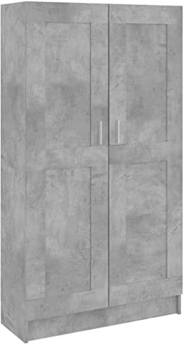 vidaXL Bücherregal mit 4 Fächern 2 Türen Büroschrank Aktenschrank Bücherschrank Schrank Aktenregal Standregal Betongrau 82,5x30,5x150cm Holzwerkstoff