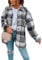 Yming Frauen Kariert Flanell Hemden Button-down Hemdbluse Langarm Karo Blusenshirt Boyfriend Grau M