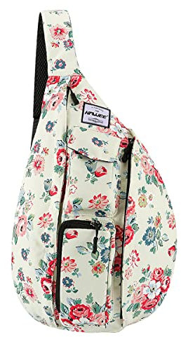 HAWEE Sport Sac de Poitrine et à Bandoulière Voyage Sling Crossbody à Dos de Multifonction Casual for Hommes Femmes Adolescentes Travail Etude Escalade Randonnée Courir, Peony Flower 2, L
