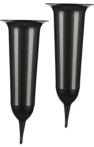 Tymar Grabvase, 2er-Pack, Friedhofsvase mit Erdspieß, Grabschmuck, Vase für Grab, Kunststoff (Graphit, ø 10 cm)