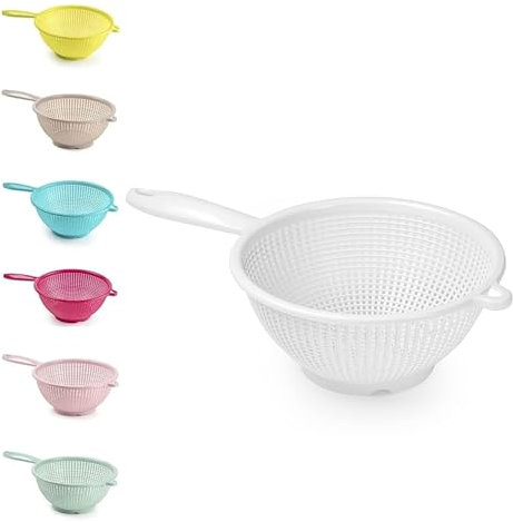 Plastic Colander Food Sieve Strainer Basket for Food Washing Draining Pasta Spaghetti Rice Salad Vegetable Kitchen Cooking Hobby (19cm - White)