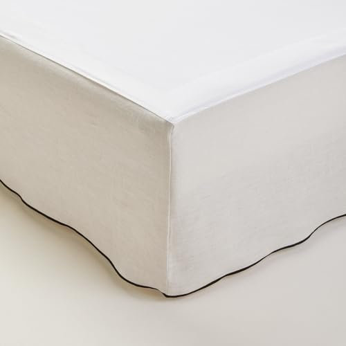 MADURA - Cache sommier Carlina Décoration pour Maison Salon Chambre Canapé - Idée Cadeau en Lin lavé légèrement froissé Beige 160x200 cm