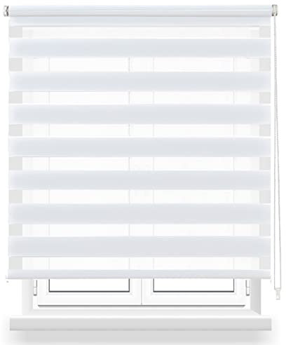 Estor Enrollable de Doble Capa Noche y Día 80x180cm (Ancho x Largo), Persiana Enrollbale para Ventana, Medida de la Tela 77x175cm(Blanco)