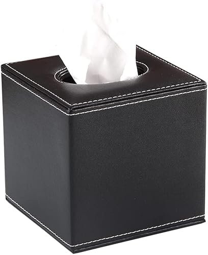 KINGFOM Quadratisch Taschentuchbox, PU Leder Kosmetiktücher Box Tücherbox | Tissue Box für Auto Büro Badezimmer Schlafzimmer (Schwarz)