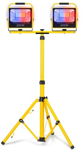 UISEBRT LED Baustrahler Akku Baustellen Strahler 2 * 200W Kaltweiß mit Stativ LED Arbeitsscheinwerfer inkl. Standgestell mit 3 Helligkeitsmodi Baulampe Wasserdicht IP65 für Garage, Baustelle, Garten