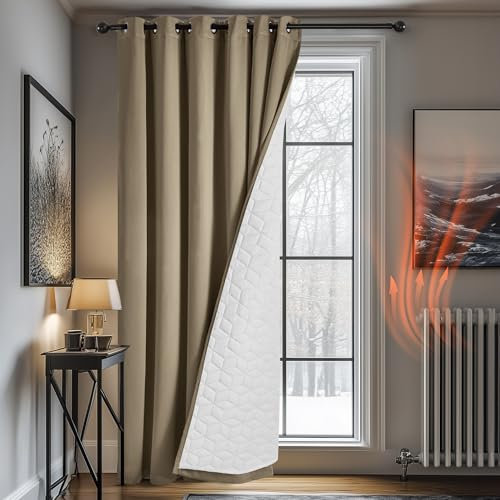 Deconovo Vorhang Winter Gardinen mit Ösen Thermovorhang Winddicht Raumtrenner Fenstersvorhang Schwerer Kälteschutz Vorhänge Thermo Wärmeisolierend Tür, 280x200(HöhexBreite), Taupe, 1 Stück