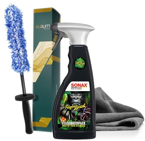 detailmate Felgenreinigungsset: Sonax FelgenBeast Sonderedition 0,5L + Aurum ultraFlat Microfaser Felgenbürste Mikrofasertuch 320GSM
