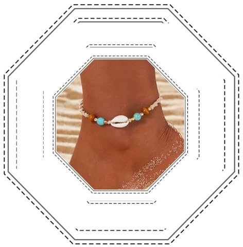 Jovono Chevilles Boho Coquillage Bracelet de Cheville Turquoise Chaînes de pieds en perles Bijoux de pieds ajustables pour femmes et filles