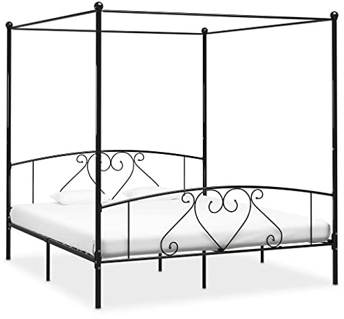 JUNZAI Himmelbett-Gestell, Bett, Bettgestell, Jugendbett, Schlafzimmer Komplett, Schlafzimmer Bett, Bed Fram, Schwarz Metall 180 x 200 cm