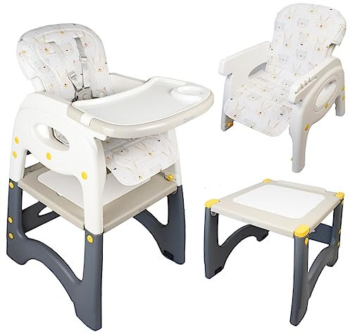 Olmitos - Trona Evolutiva Multifunción Pupitre - Reclinable, 5 en 1: escritorio, silla, trona, mesa para bloques y tablet- cinturón 5 puntos - Rígida y segura de 6 meses a 6 años (Animal)