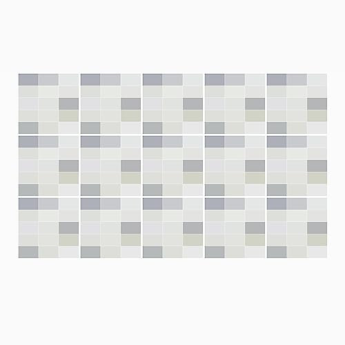 Ulticool Dekoration Aufkleber Fliesen - Wandaufkleber Streifen Grün Grautöne Wanddekoration - 15x15 cm - 15 Stück Selbstklebende Klebefolie Fliesenaufkleber - Badezimmer - Küche - Klebefliesen