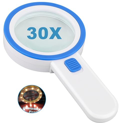 Lupe mit 12 LED-Lichtern, 30-fache Doppelglaslinse, Handlupe, Leselupe, Leselupe mit für Senioren Lesen, Münzen, Briefmarken, Karte, Inspektion, Makuladegeneration