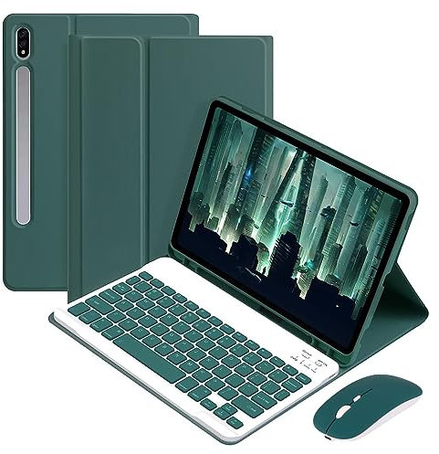 Custodia con Tastiera e Mouse per Samsung Galaxy Tab S9 11 2023 (modello: SM-X710 / SM-X716B / SM-X718U) Custodia Protettiva con Tastiera Bluetooth e Mouse Set (Verde scuro)