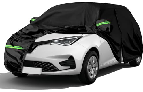 Autoabdeckung Passend für Renault Zoe 2012-2026, Schwarz Vollgarage | Wasserdichte Autoplane mit Reißverschlusstür für Schnee, Regen, Allwetterschutz