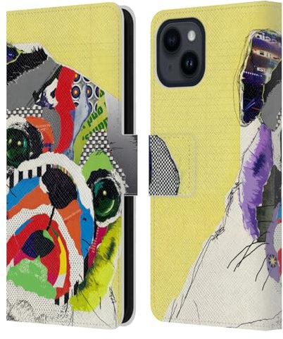 Head Case Designs Officially Licensed Michel Keck Pug Dogs 4 Leather Book Wallet Case Cover Compatible With Apple iPhone 15