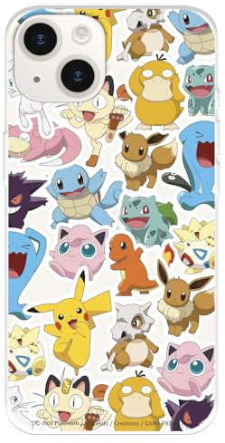 LA CASA DE LAS CARCASAS Schutzhülle für iPhone 15 Plus, Pokémon Pattern Sticker, Silikon, Transparent, Texturiert, Wasserresistent, Leicht