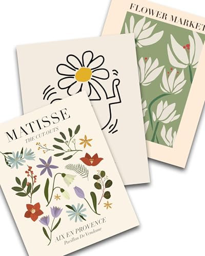HesenDot Unframed Matisse Wall Art,30x40cm Flower Market Print Set of 3,Keith Haring Canvas Posters,Abstract Home Decoration in Bathroom Living Room Bedroom Kitchen