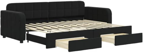 vidaXL Tagesbett, Ausziehbar Schlafsofa mit Schubladen, Bettsofa Gästebett für Schlafzimmer Wohnzimmer, Bett Sofa Ausziehbett, Schwarz 80x200 cm Samt