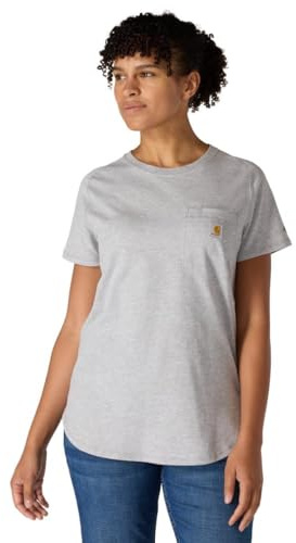 Carhartt Damen-T-Shirt, Übergröße, lockere Passform, mittelschwer, mit Taschen, Meliert, Grau, Mittel